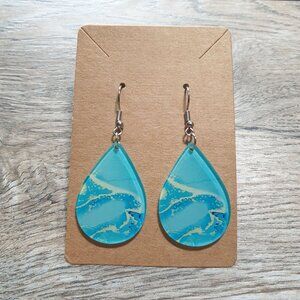 Blue Abstract Pattern Teardrop Earrings Lightweight Resin Dangle Jewelry Women